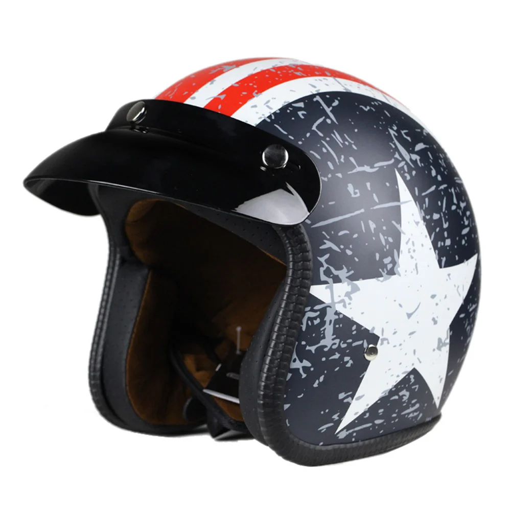 Мотоциклетный шлем Ретро Винтаж Синтетическая кожа Casco Moto Cruiser Chopper скутер Кафе Racer 3/4 открытый шлем - Цвет: Matte Stars