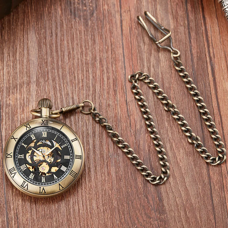 Высококачественные мужские механические карманные часы бронзовые черные