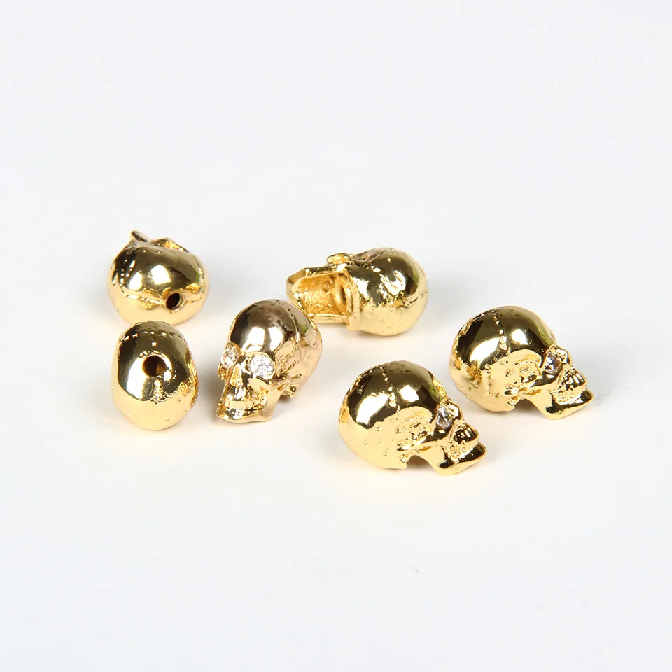 Gold Color Ailatu 10 шт. известный бренд череп медные бусины для DIY модные мужские браслет или ожерелье ювелирные изделия - Цвет: Gold Color