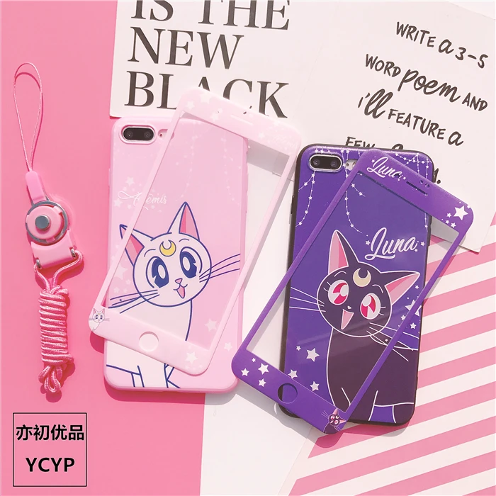 Для iPhone 7/8 + чехол Sakura Luna Cat 6/6s plus Мягкий силиконовый для телефона X/XS Max/XR Закаленное