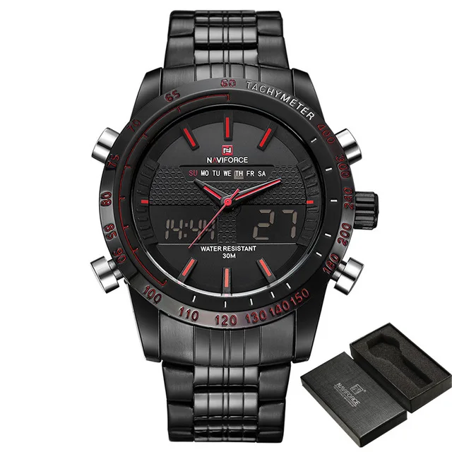 black red Relogio masculino NAVIFORCE роскошные мужские модные спортивные часы мужские кварцевые цифровые аналоговые часы мужские наручные часы 9024 Прямая поставка - Цвет: black red