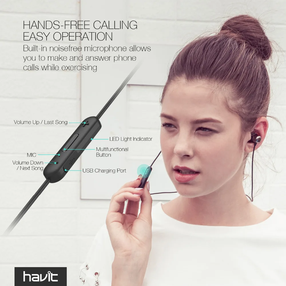 HAVIT Bluetooth наушники спортивные V4.2 IPX5 Sweatproof магнитные беруши беспроводные