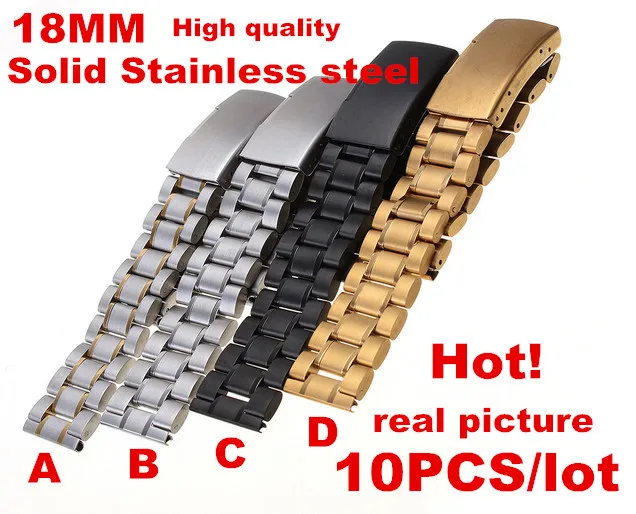 

Wholesale High quality 10PCS/lot 18MM Solid Stainless Steel Watch band Watch strap 4 color available -123108
