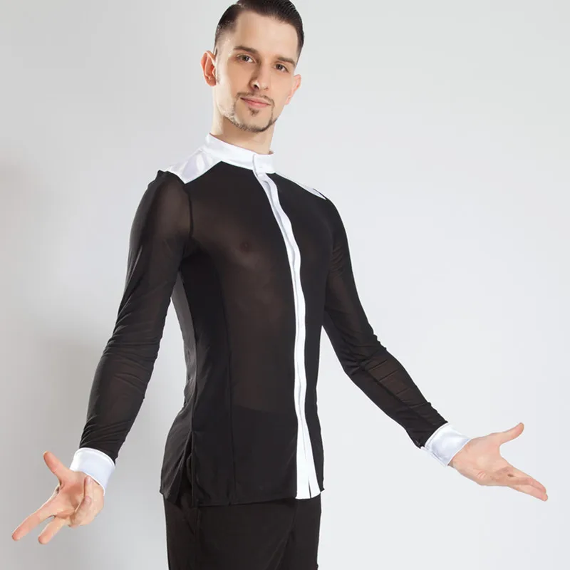 Рубашка мужская для латиноамериканских танцев газовая блузка с длинным рукавом