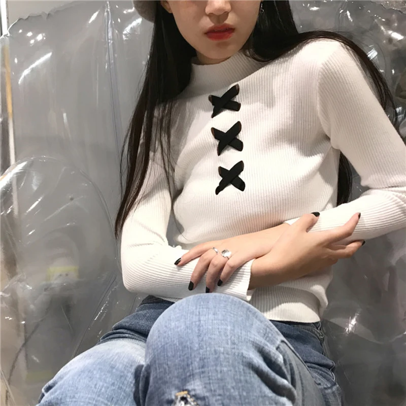 Autumn O-neck CrissCross Women Sweater Skinny Elastic Full Sleeve Knitted Pullovers Feminino Soft Femme Jumper 2018 high quality | Женская