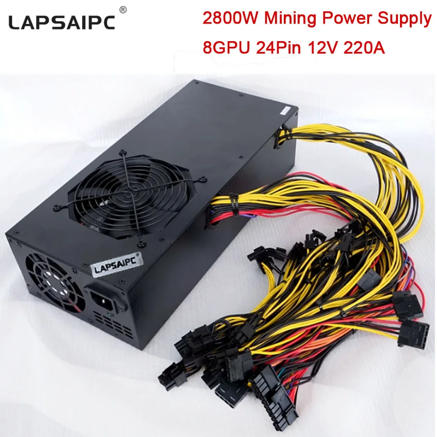 2800 Вт добыча Шахтер источник питания для Eth Rig эфириум Биткоин Шахтер машина 220A 12 В Поддержка 6 GPU 8 GPU 12 GPU 24Pin в наличии