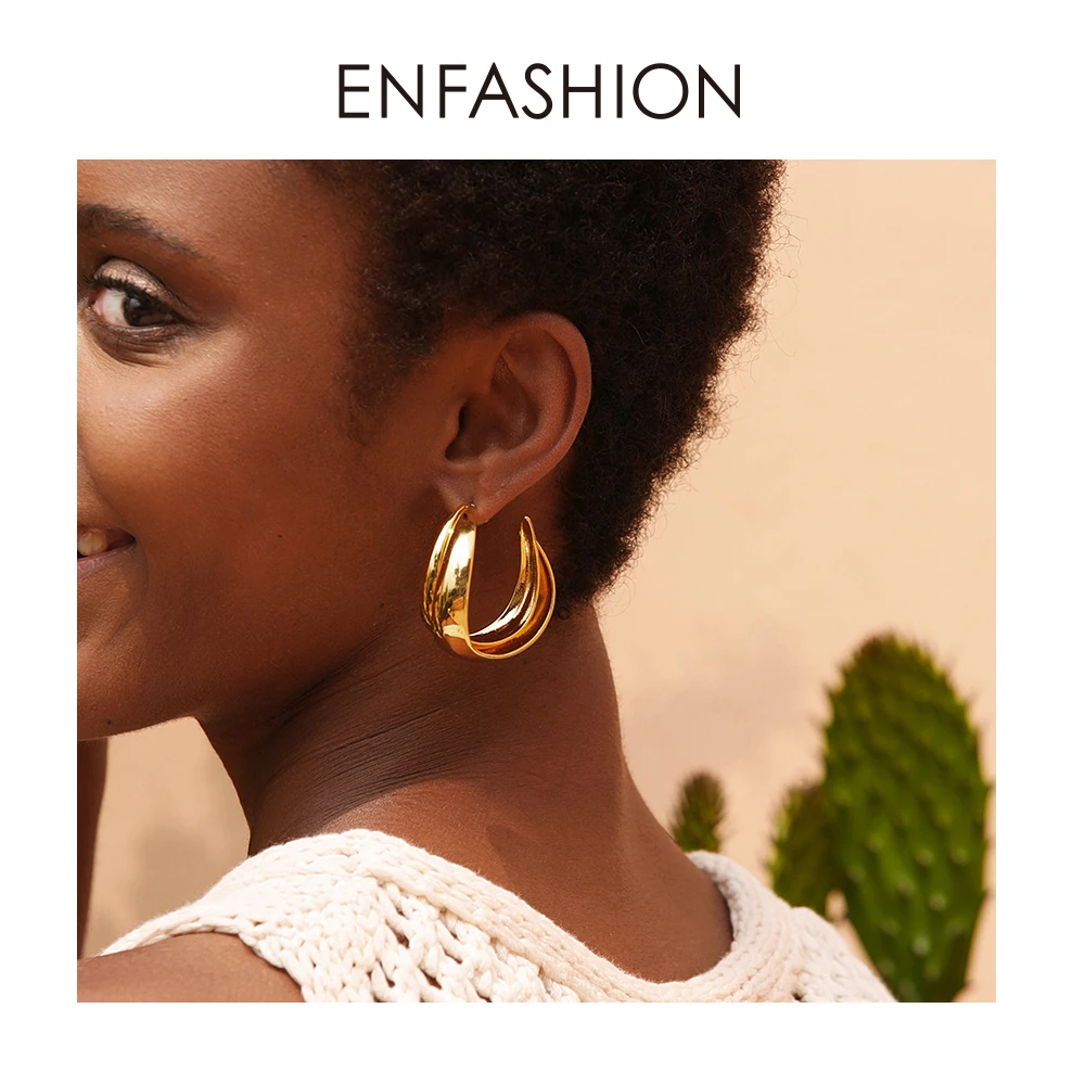 ENFASHION, женские серьги-кольца в стиле панк с двойным C, большие геометрические кривые круглые обручи, серьги, массивные ювелирные изделия Aros EC191043