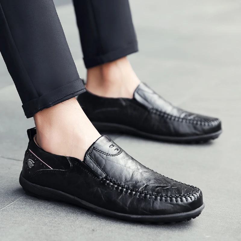 Mens moccasins genuine leather Fashion driving shoes luxury loafers soft flats comfortable slip-on Outdoor Casual | Обувь