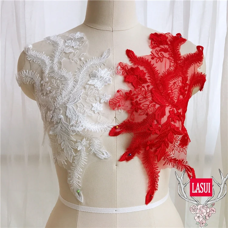 LASUI 39*26 см белый красный Вышивка ювелирных изделий кружева аппликация DIY вечернее