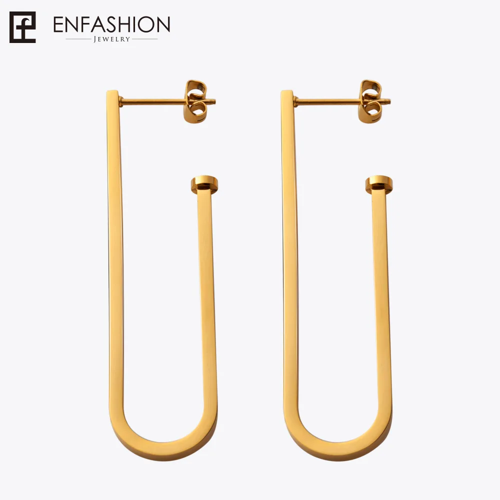 Enfashion, ювелирные изделия, геометрические большие клипсы, серьги, золотой цвет, нержавеющая сталь, длинные висячие серьги для женщин, серьги EB171028 - Окраска металла: Shiny Gold