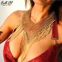 sexy women gold metal chain tassel crop tops luxury nightclub party halter glitter diamond tank top 2022 new arrivals wholesale