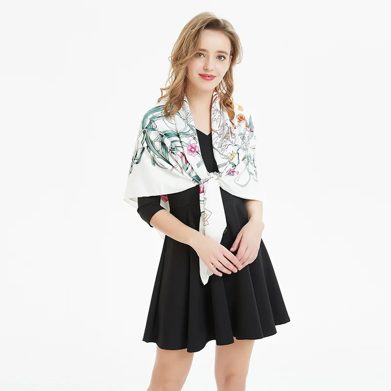 Женский шелковый шарф POBING большая шаль с цветочным принтом квадратная бандана