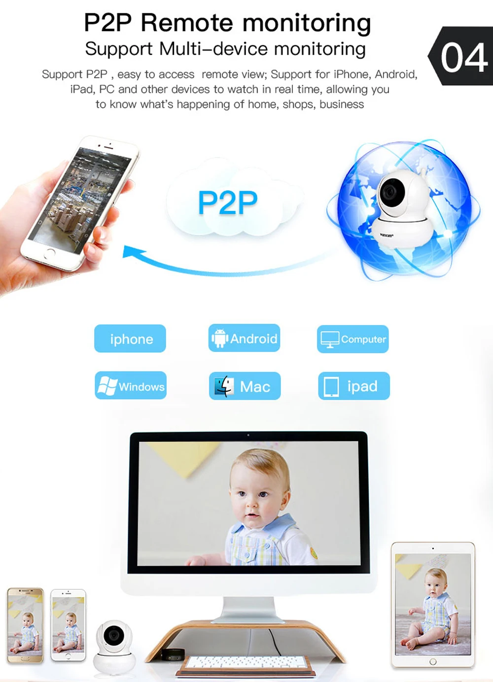 720P 1MP PTZ IP камера Домашняя безопасность беспроводная Wifi Onvif HD CCTV уличная ipCam видео