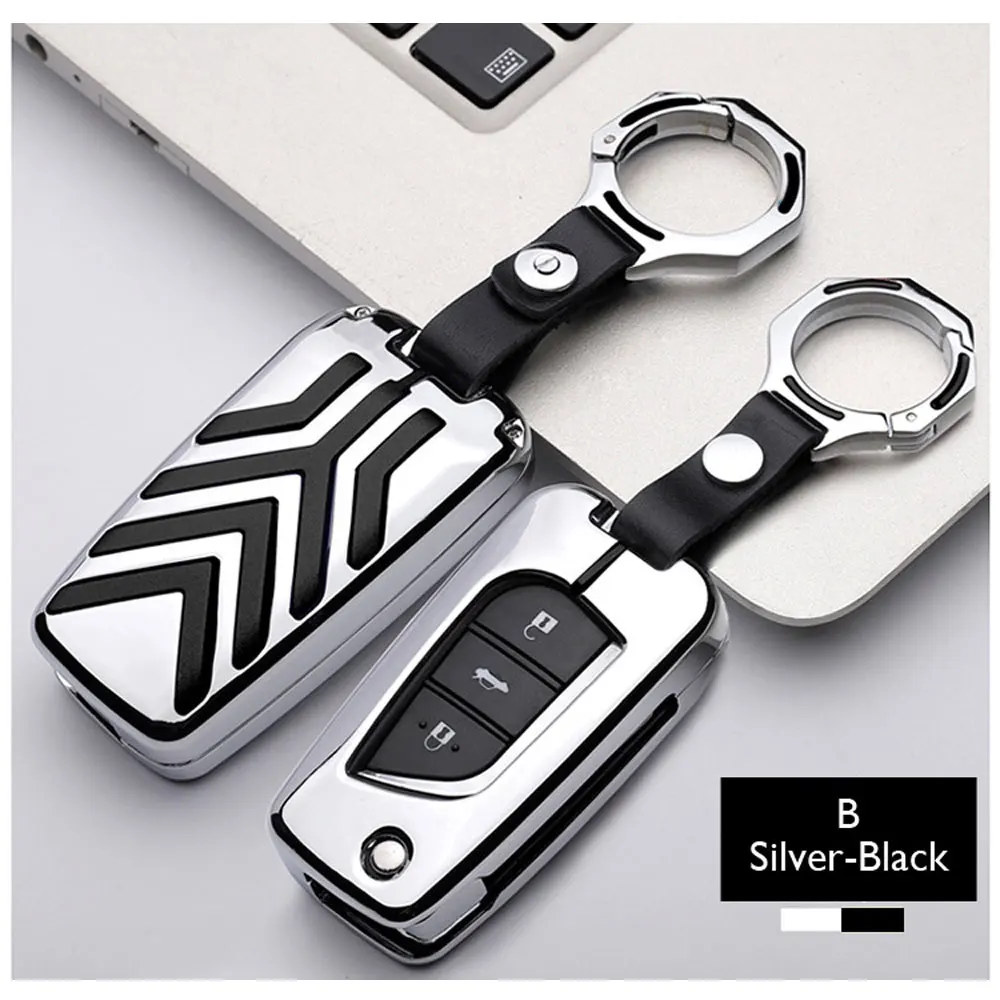 Key B (Silver-Black) Чехол для ключей автомобиля из цинкового сплава для Toyota Fortuner Rav4 Camry Highlander Crown Corolla пульт дистанционного управления Fob оболочка Защитная крышка брелок сумка - Название цвета: Key B (Silver-Black)