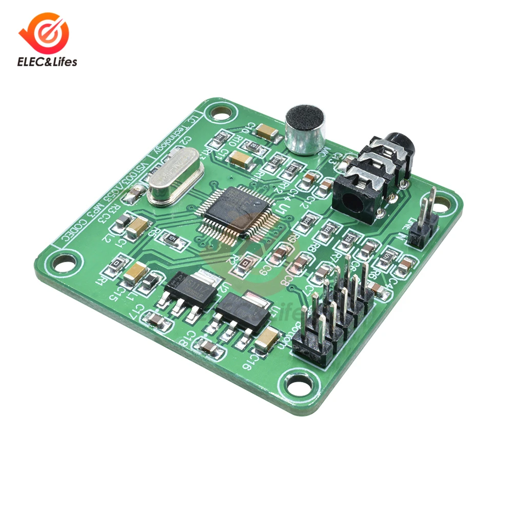 VS1053 MP3 SPI Module Development Board w/ On-Board Chip AMS-1117 Recording Function OGG Encoding Record Control Signal Filter images - 6