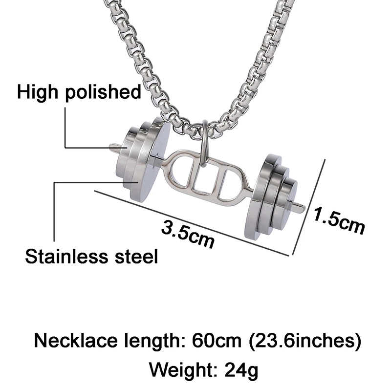 US7 Gym Fitness Necklaces& Pendants Men Stainless Steel Body Gym necklace for men Barbell Pendant Sport Jewelry - Окраска металла: silver color