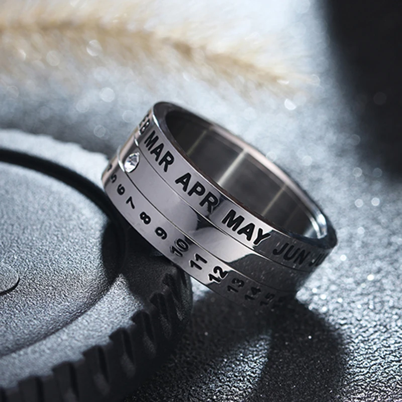 ZMZY Fashion Stainless Steel Rings for Men Women Anniversary Jewelry Date Number Letter Special Birthday Gift Finger Ring | Украшения и
