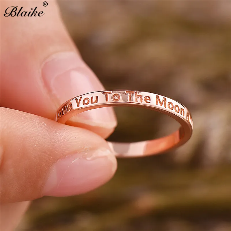 Rose Gold Ring Blaike 925 пробы, серебряные кольца для женщин и мужчин, черное минималистичное кольцо с буквами, женское мужское повседневное тонкое кольцо, хорошее ювелирное изделие - Цвет камня: Rose Gold Ring