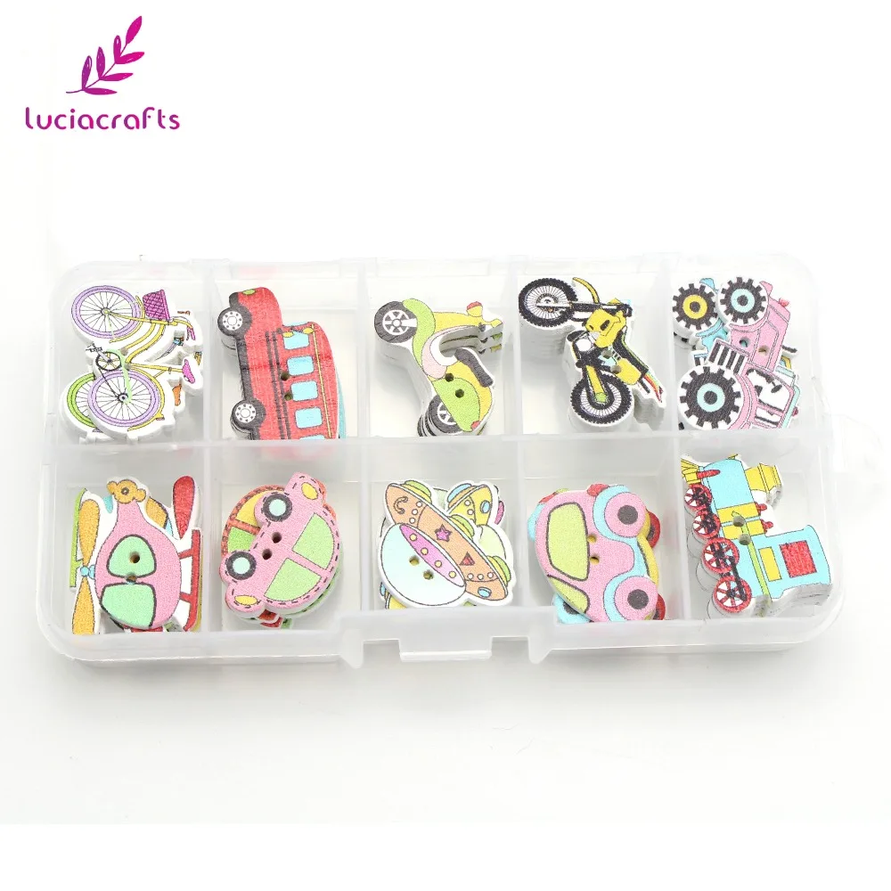 Lucia Crafts 16-29 мм 60 шт./кор. рандомно смешанных Мультяшные деревянные пуговицы с 2 отверстиями Костюмы поделки своими руками швейная фурнитура E0227