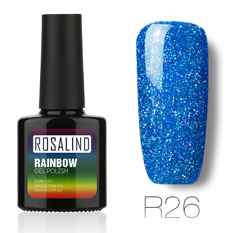 ROSALIND гель 1 S P+ черная бутылка 10 мл Радужный мерцающий R01-29 УФ светодиодный Гель-лак для ногтей верхнее Базовое покрытие стойкий лак для ногтей - Цвет: R26