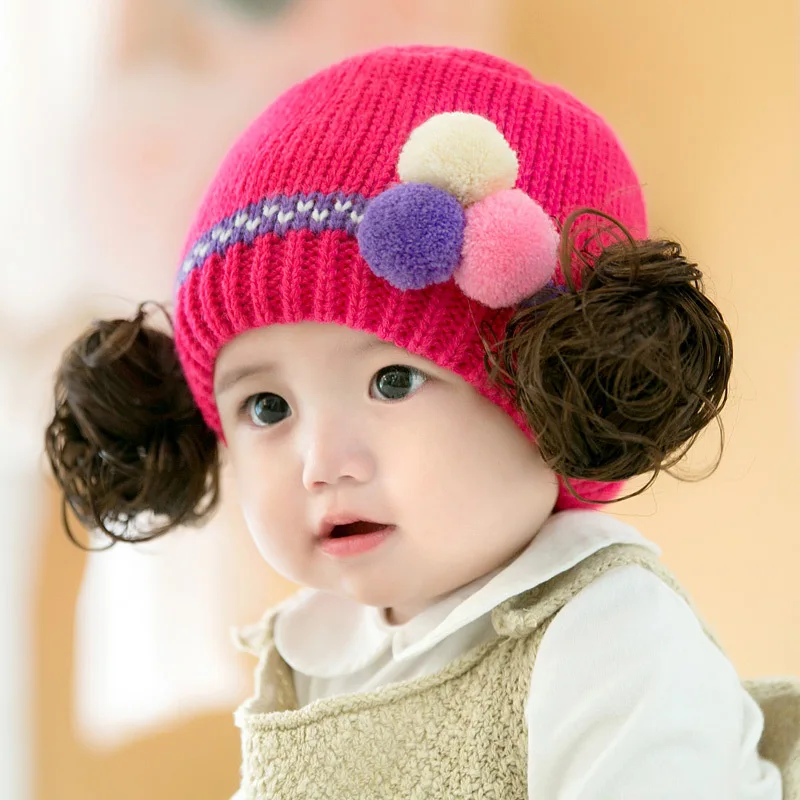 2018 Winter New Baby Girl Hair Accessories Knit Color Balls with Rapunzel Wig Cap Newborn Cute Comfortable Warm Hat | Детская одежда и