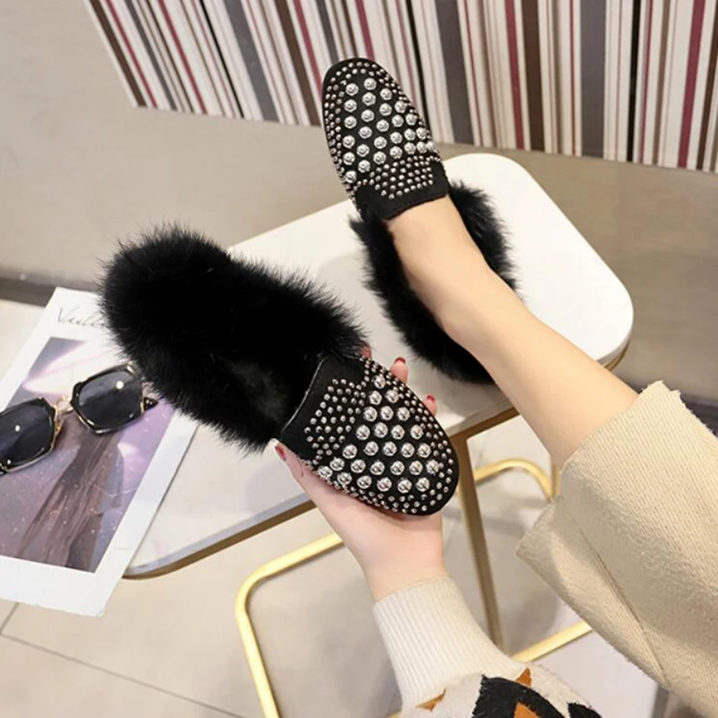 Bling металлическими шариками мягкая обувь на плоской подошве женские мокасины