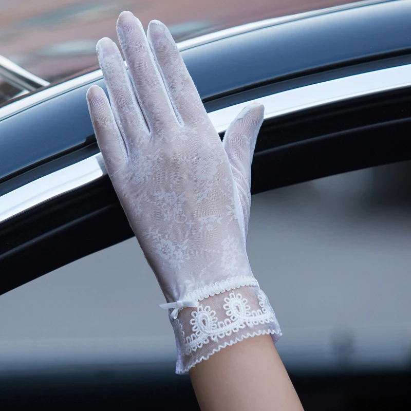 Fashion Summer Women Lace Sunscreen Gloves Ladies Female Sexy Solid Flower Anti uv Mittens Full Finger Girls Driving 2020|Женские