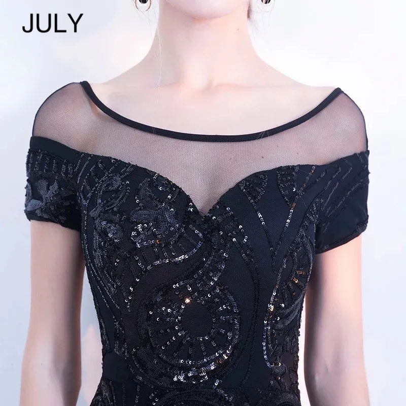 Женское длинное платье с открытой спиной JULY Черное вечернее блестками 2019|Женские
