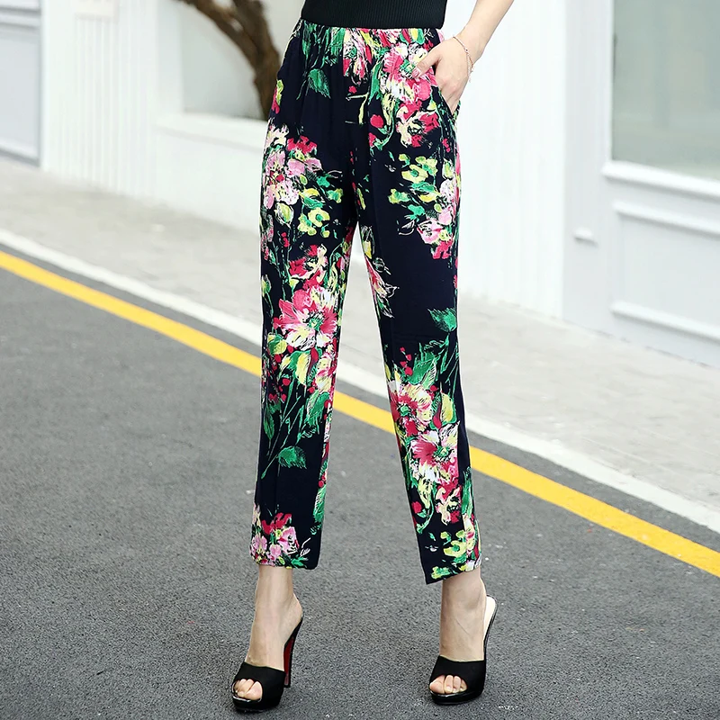 2019 летние женские брюки с высокой талией пляжная одежда цветочный принт плюс