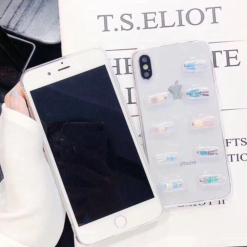 3D Cute Capsule Pills Person Phone Case For iPhone XS XR Max X 8 7 6 6S Plus Transparent Soft TPU Back Cover Cases |