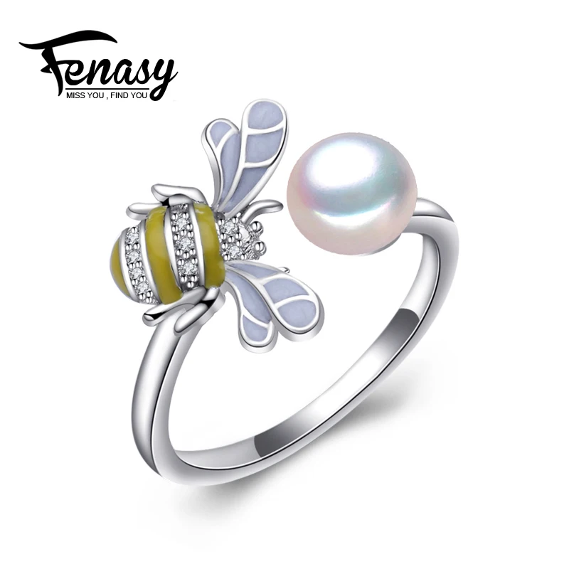 FENASY женское кольцо жемчугом регулируемой длины животных кольца с белым из