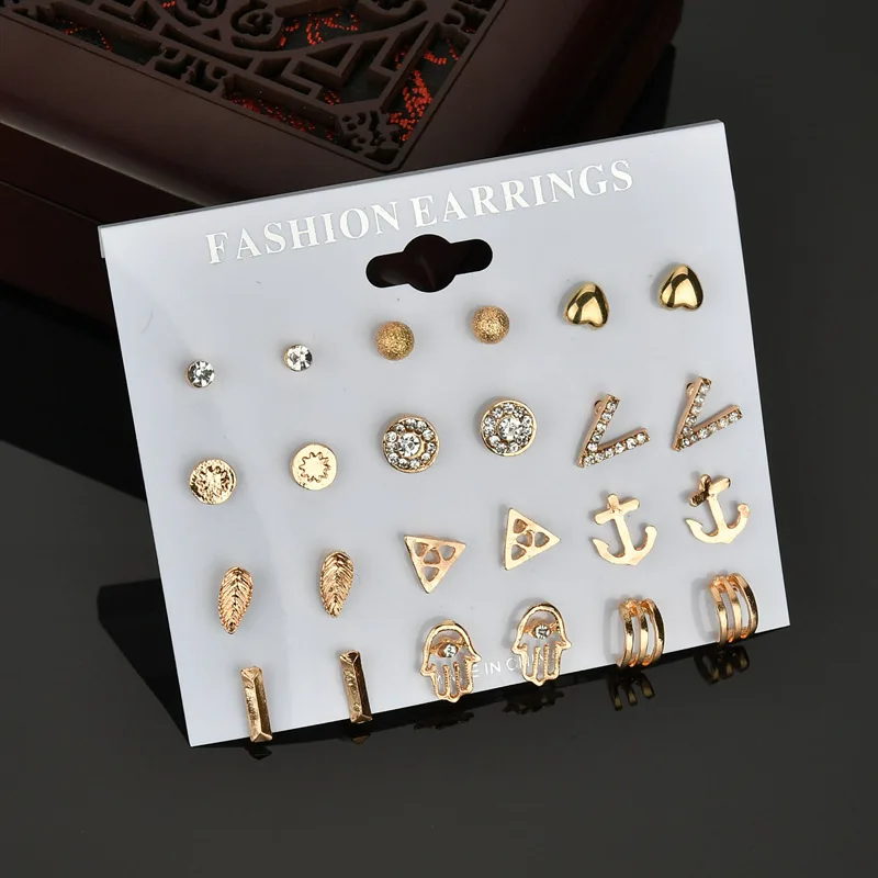 Серьги пусеты в форме сердца набор из 12 пар/компл.|stud earrings set|12 pairsearrings set |