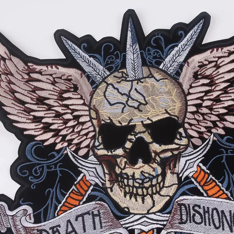 Бесплатная доставка нашивка с вышитым черепом DEATH BEFORE DISHONOR 30 см железной нашивкой