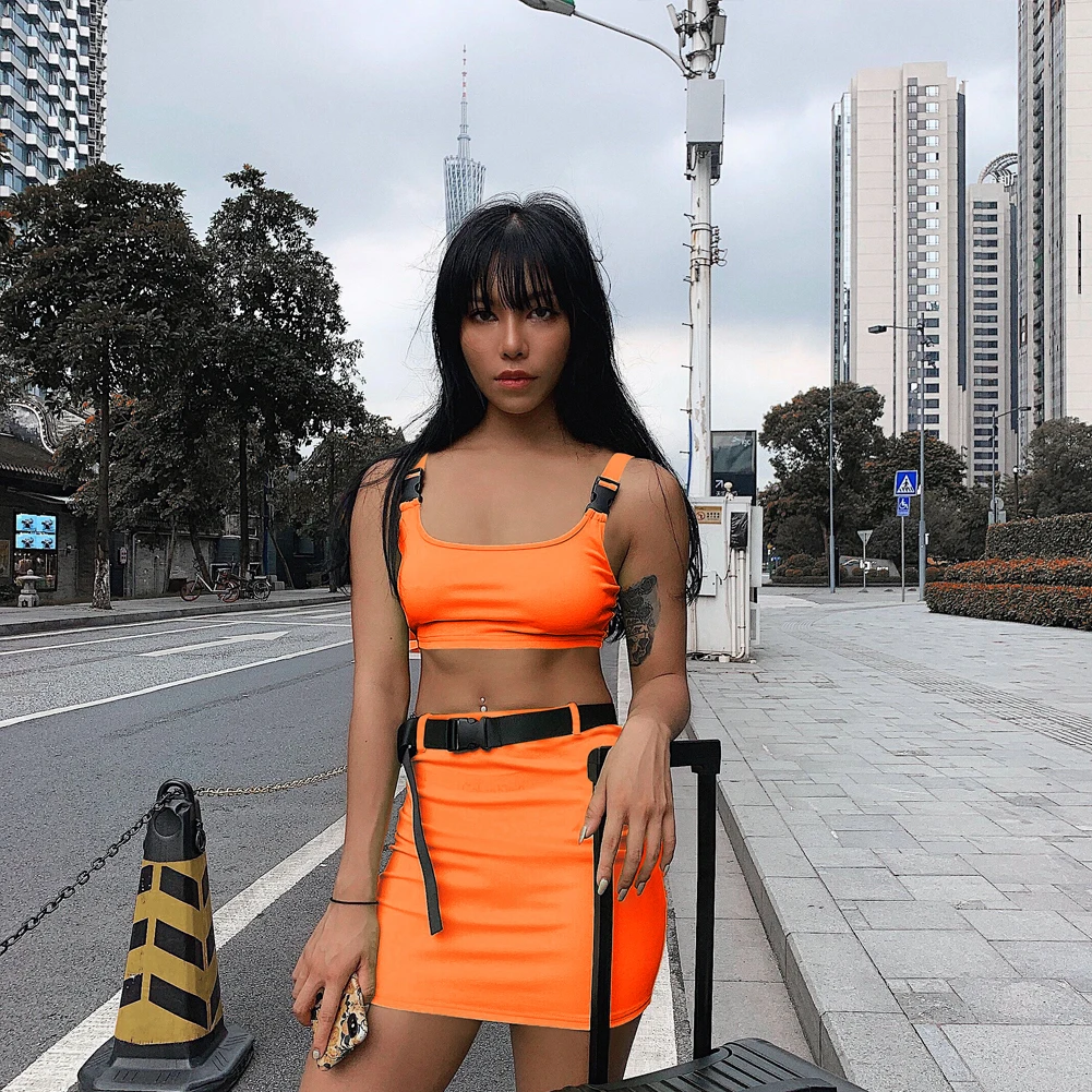 Женский облегающий комплект из 2 предметов короткий топ и юбка без рукавов с