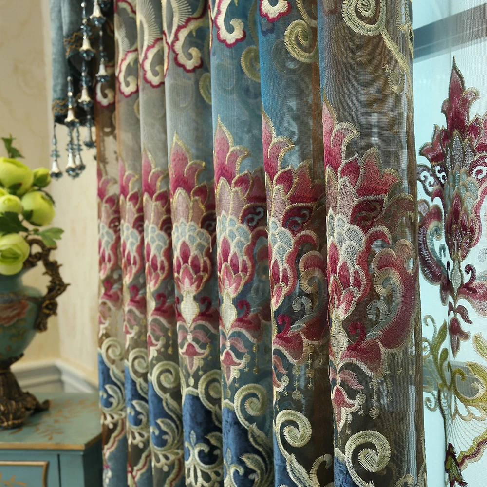 Роскошные полузатемняющие шторы из синели в европейском стиле кофейного цвета