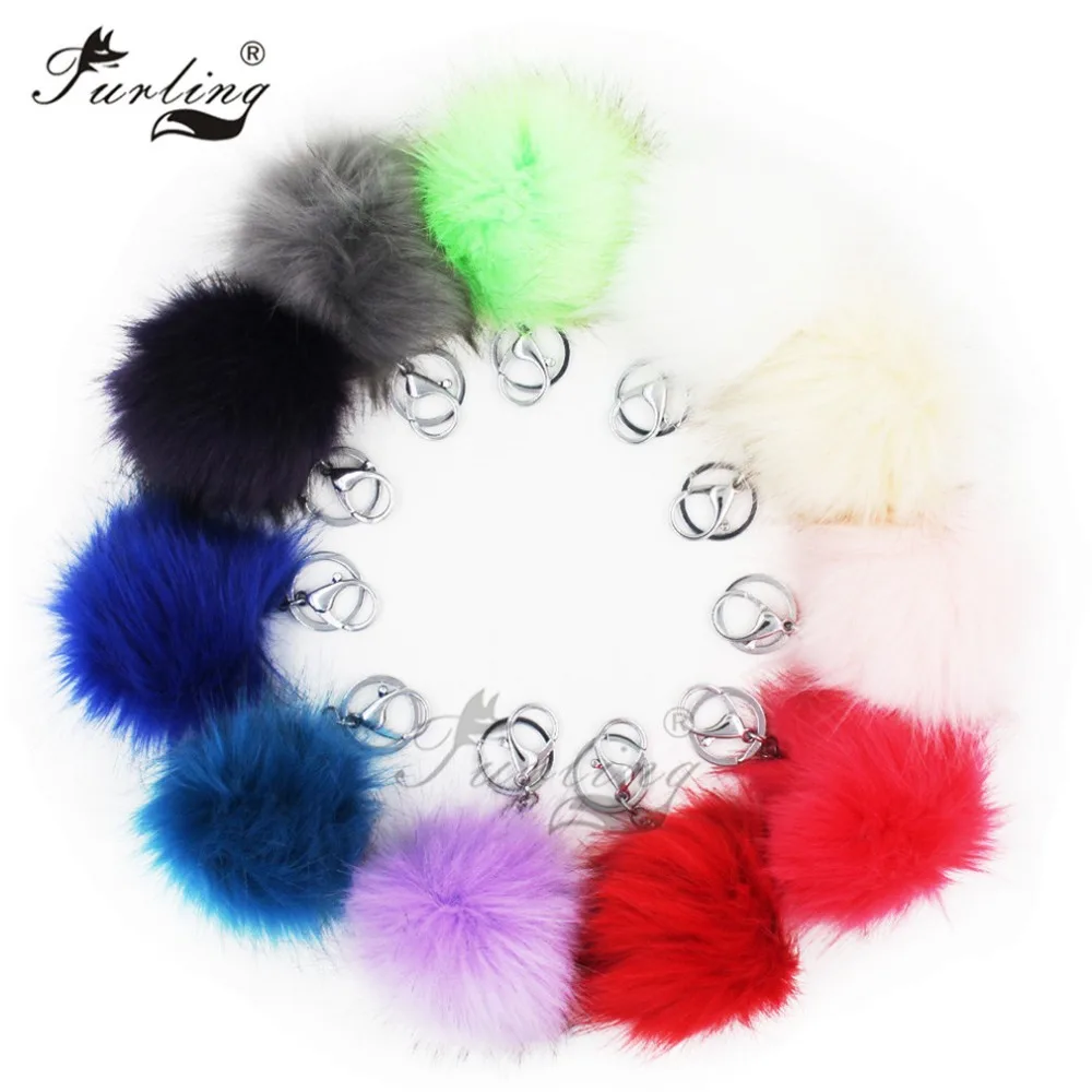 

Furling Multifunctional Fluffy Faux Fox Fur Pompoms with Key Chain Large Ball Keyring For Women Winter Hat Costume Accessories