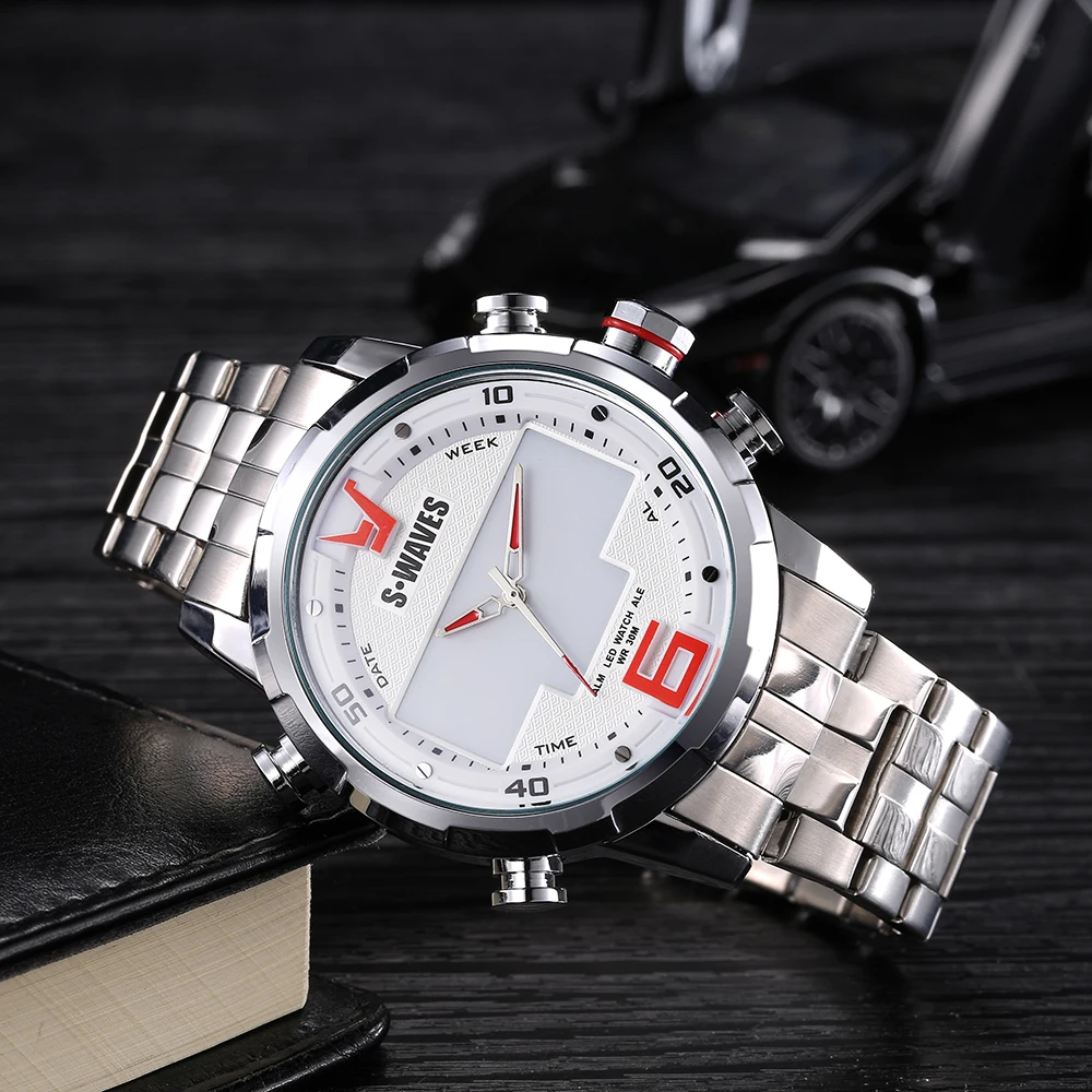 SWAVES часы для мужчин Лидирующий бренд светодиодные цифровые аналоговые наручные