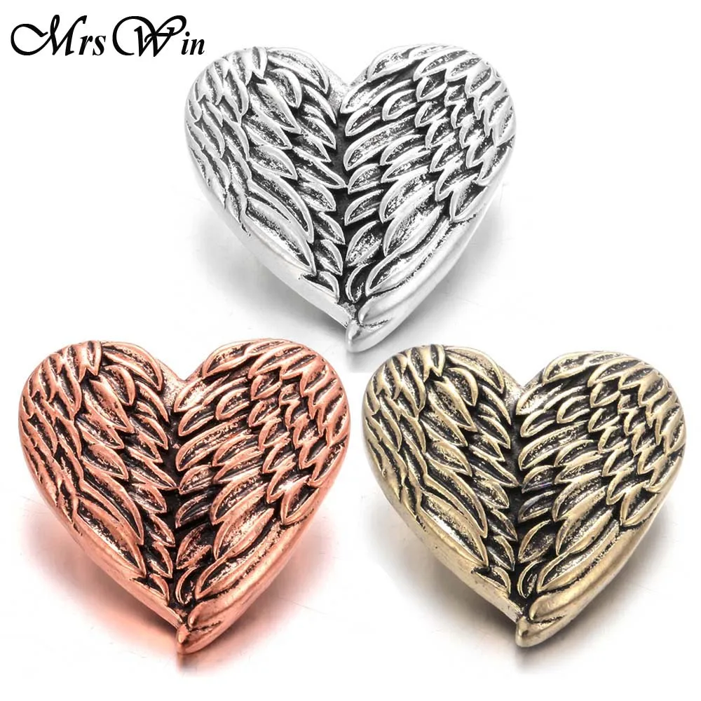 6pcs/lot New Snap Button Jewelry Vintage Angel Wings Gold Silver color 18mm Metal Buttons Fit Bracelet for Women Men - купить по