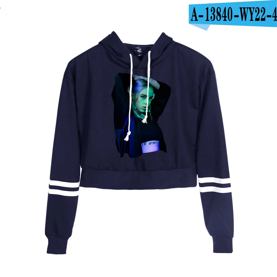 Billie Eilish новые сексуальные толстовки с капюшоном, модный тренд, укороченный топ, Женская толстовка с принтом, Сексуальная популярная одежда K - Цвет: navy