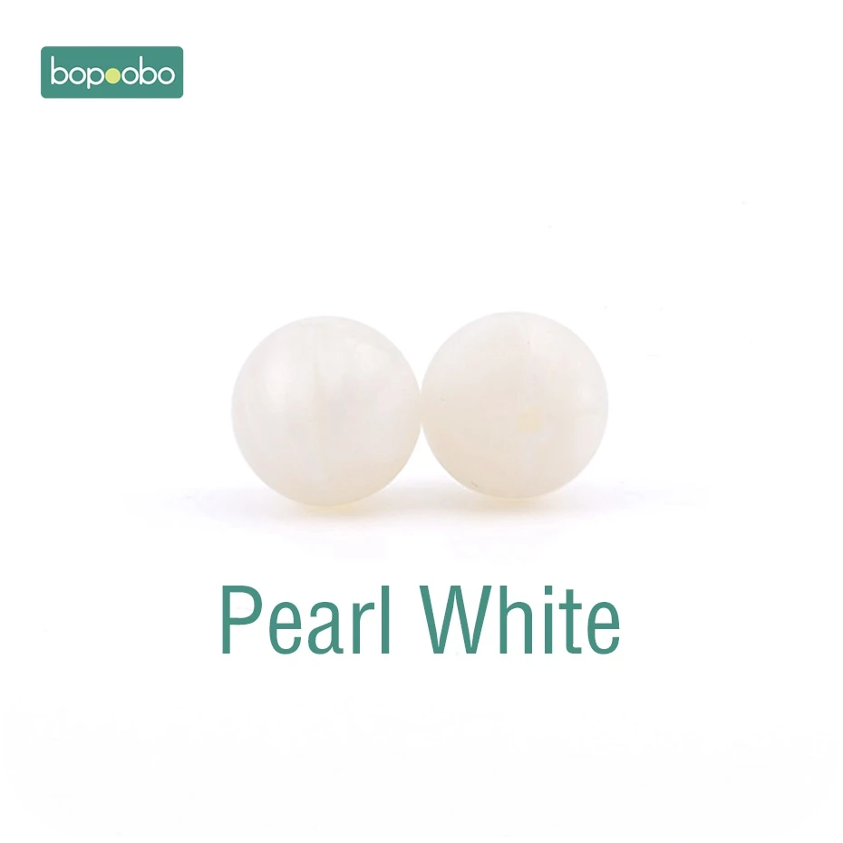 Pearl White Bopoobo 100 шт Детские принадлежности для кормления Силиконовые Бусины Пищевой Прорезыватель DIY Ювелирный Браслет Детская Игрушка прорезыватель 15 мм - Цвет: Pearl White
