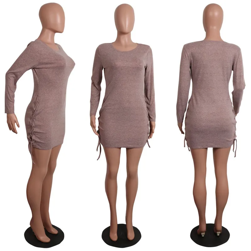 Romantichut Sexy Nightclub Dress Lace Up Split Mini Women Dresses Christmas Vestidos de festa Wool Bodycon Render Winter | Женская