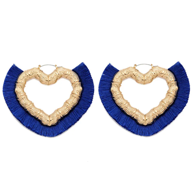 

Fashion bohemian statement big tassel earrings big Heart-shaped Long Fabric Fringe bohemia tassel earrings for women