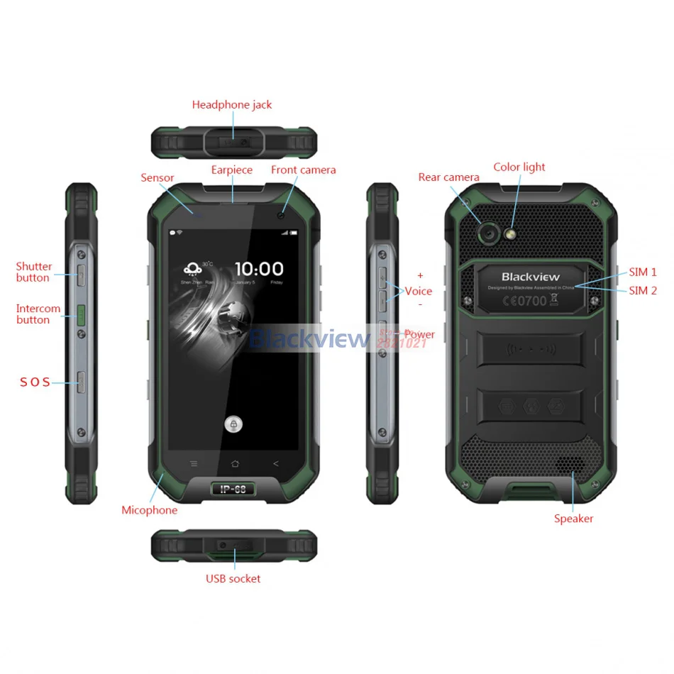 Blackview BV6000 IP68 водонепроницаемый мобильный телефон 4G LTE Android 6,0 MTK6755 Восьмиядерный 3 ГБ+ 32 Гб Смартфон gps ГЛОНАСС 4500 мАч
