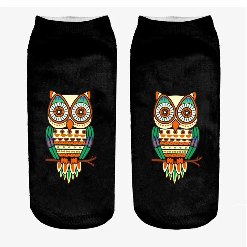 Унисекс Женские носки 3D принт Повседневная Сова низкие мужские Harajuku короткие