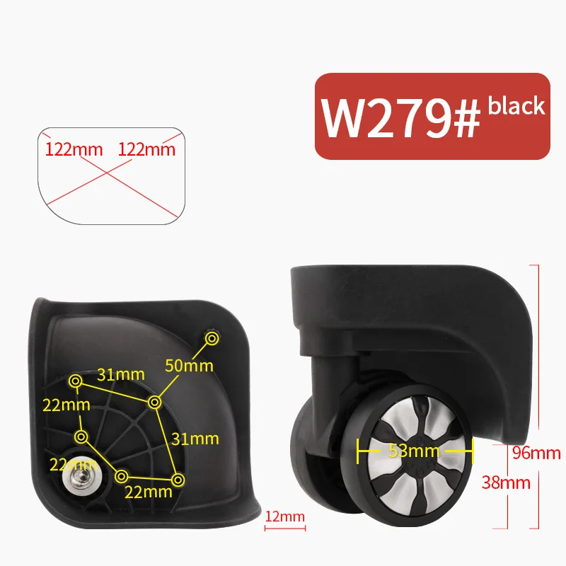 W279(2 Wheels)Black Сменные ролики, бесшумный поворотный Чехол на колесиках, Сменный Чехол на колесиках, аксессуары на колесиках, чехол для ремонта, универсальные колеса - Цвет: W279(2 Wheels)Black