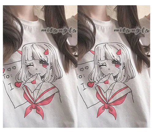 girl white Neploe, японская футболка для женщин и мужчин, летняя футболка с мультяшным принтом для девочек и мальчиков, уличная одежда, футболки с коротким рукавом, повседневные топы 52530 - Цвет: girl white
