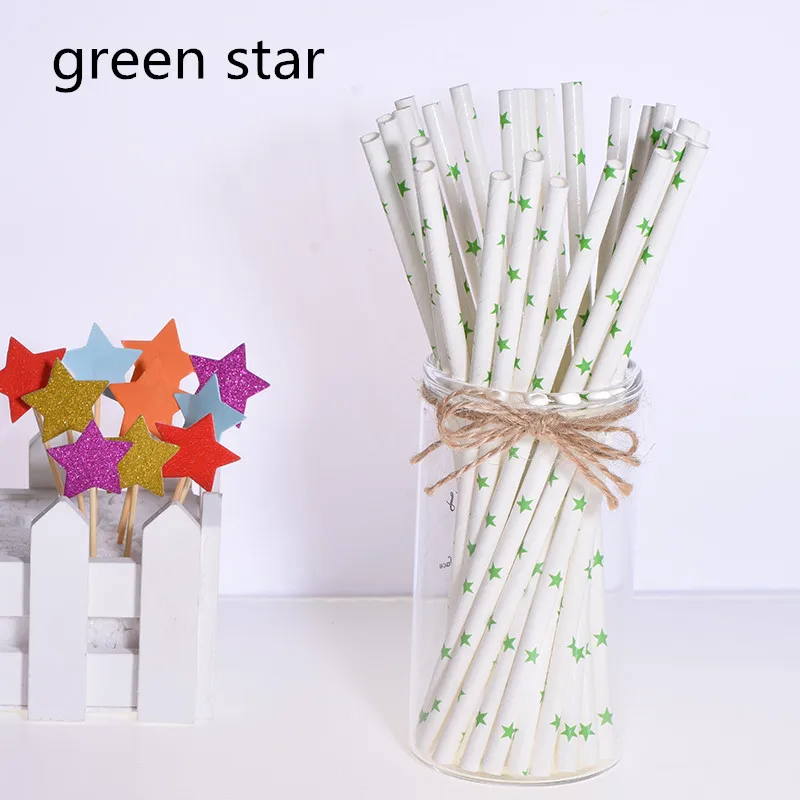 green star 25 шт. креативные топперы для торта Фламинго бумажная соломинка для питья для детского душа мальчишник вечерние украшения для вечеринки сделанные своими руками - Цвет: green star