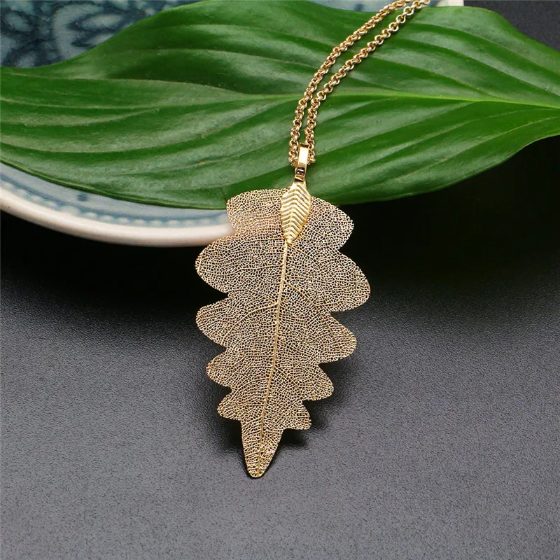 Mainlead Boho Подвески с натуральным листом модные ожерелья волнистым Золотая цепочка