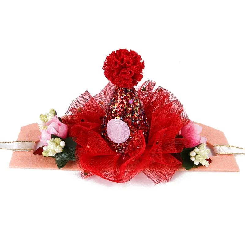 1 Очаровательная кружевная шляпа для кошек, собак, аксессуары для домашних животных, повязка на голову для котенка, щенка, маленьких собак, кошек, праздничный костюм для головы на день рождения - Цвет: 1