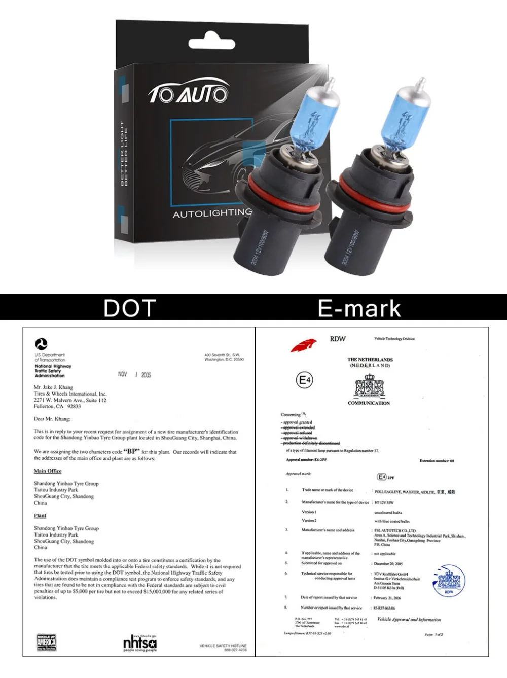 TOAUTO 2 шт. фар автомобиля лампа HB1 9004 100 W 12 V Галогенные лампы Hi/Lo луча 5000 K белый супер яркий Авто налобный фонарь